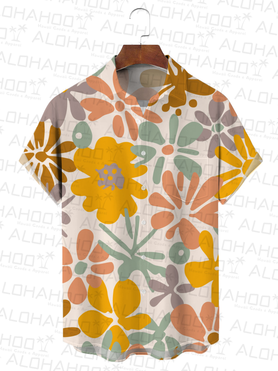 Moisture-wicking Floral Chest Pocket Hawaiian Shirt