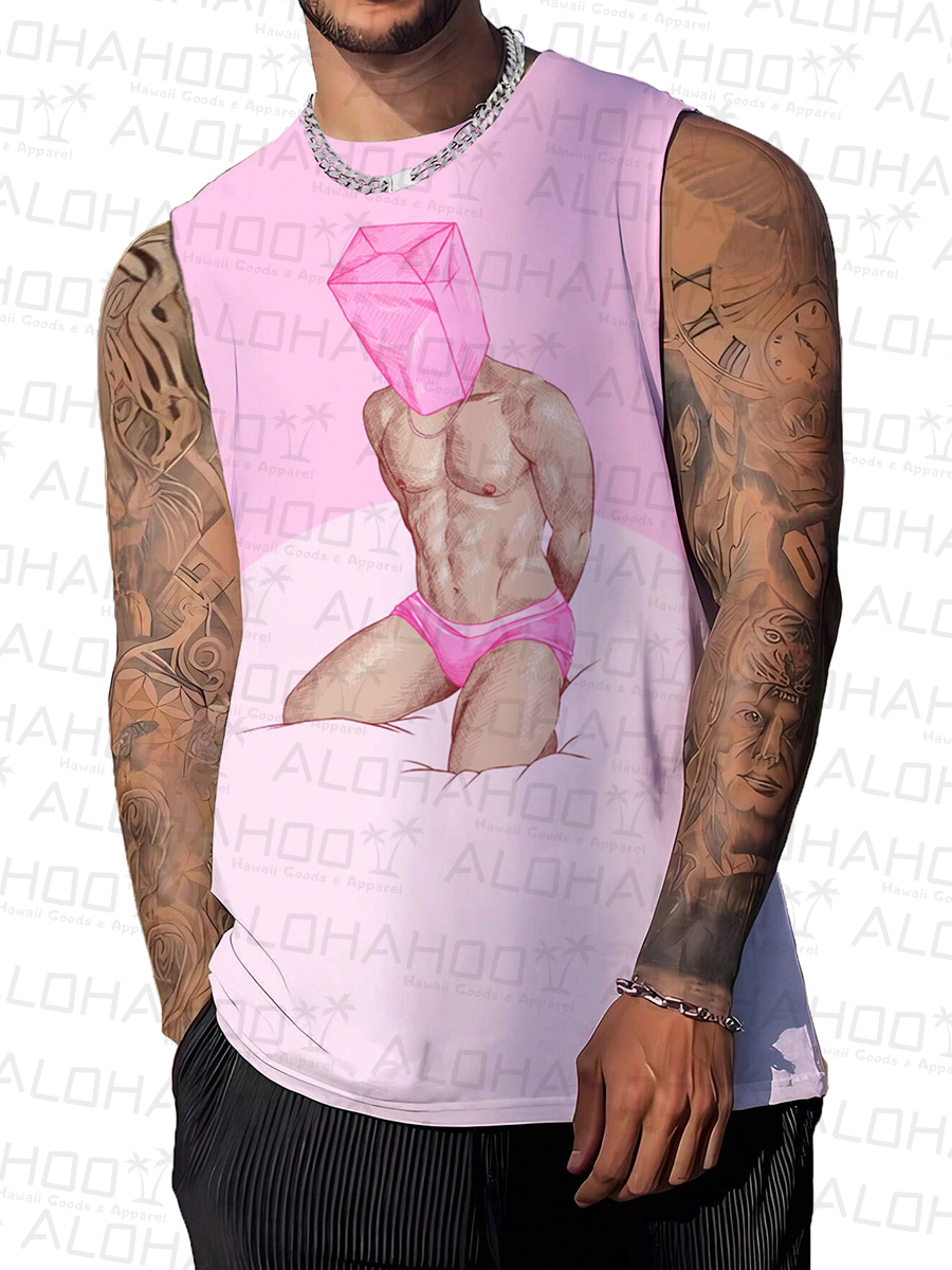 Men's Tank Top Pride Pink Art Print Crew Neck Tank T-Shirt Muscle Tee