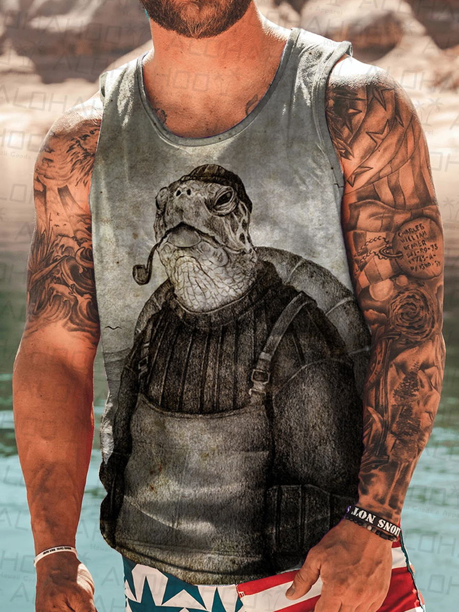 Men's Vintage Turtle Art Pattern T-Shirt