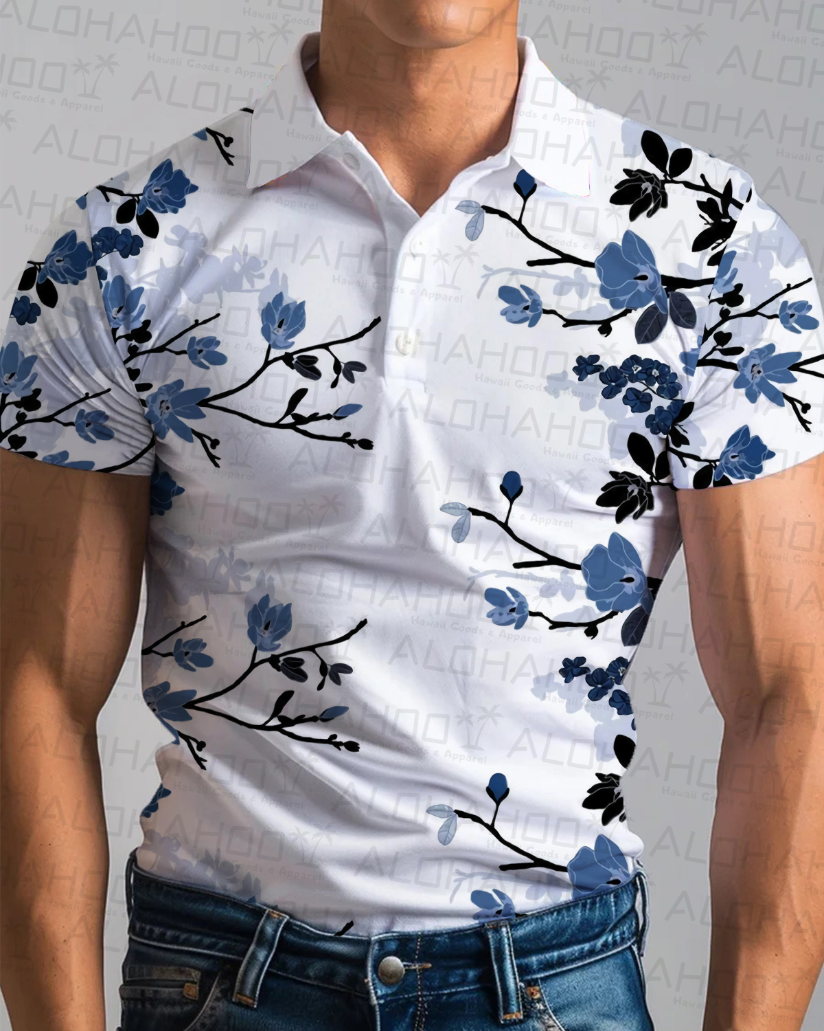 Men's Hawaiian Floral Print Polo Shirt