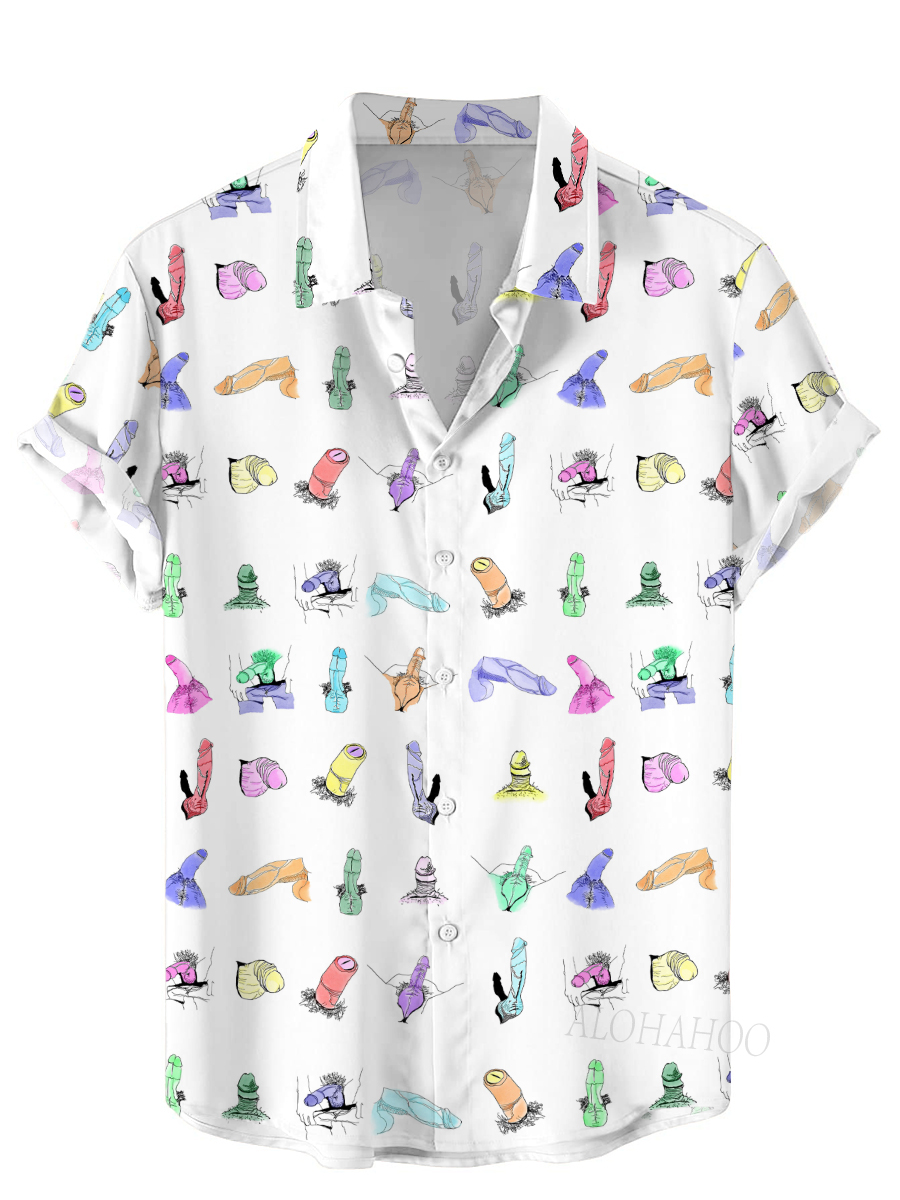 Men's Hawaiian Fun Colorful Cocks Pattern Shirts Aloha Shirts