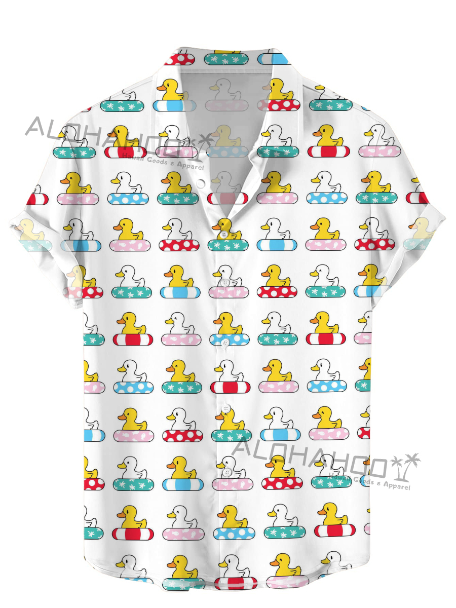 Men's Hawaiian Shirts Cute Cartoon Duck Pattern Easy Care Short-Sleeved Shirt