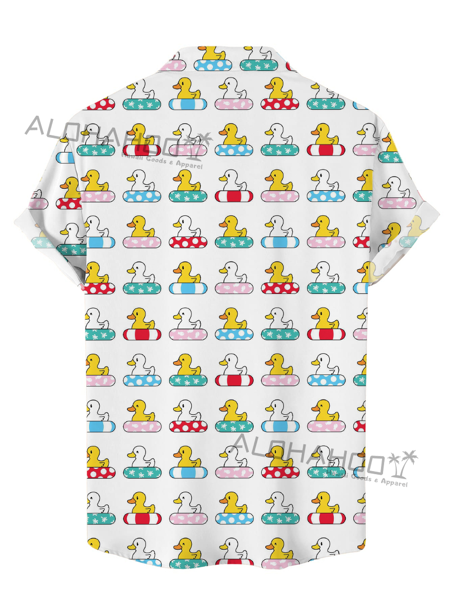 Men's Hawaiian Shirts Cute Cartoon Duck Pattern Easy Care Short-Sleeved Shirt