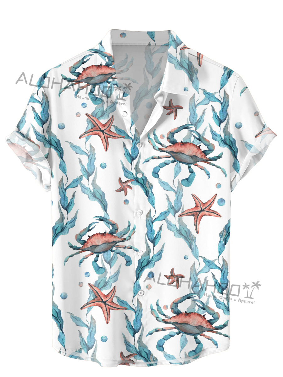 Men's Hawaiian Shirts Watercolor Crab Pattern Easy Care Short-Sleeved Shirt