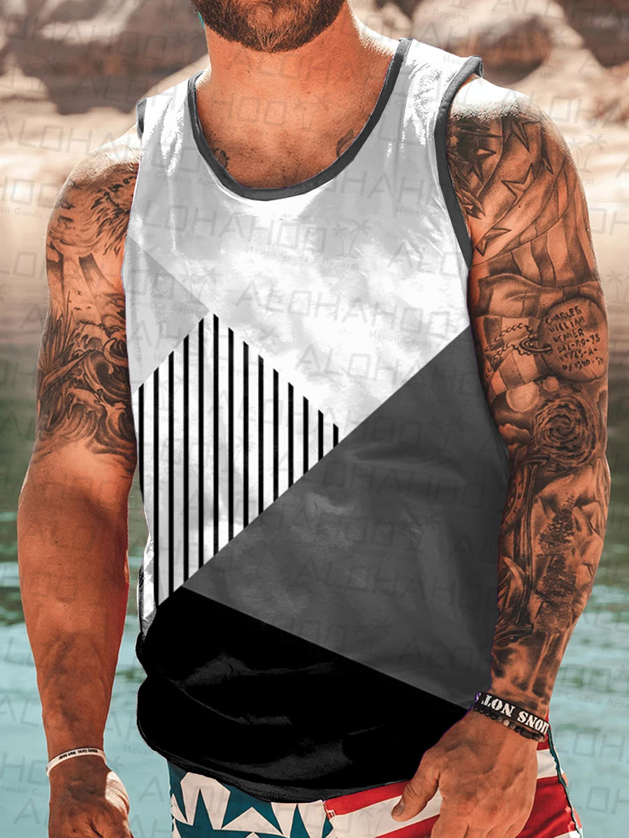 Men's Geometry Art Print Tank Top Muscle Tee