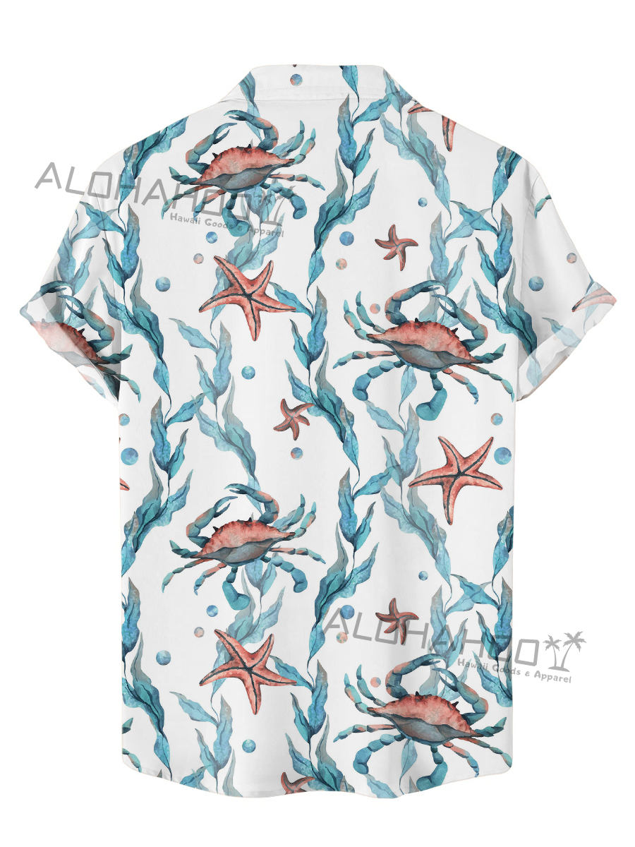 Men's Hawaiian Shirts Watercolor Crab Pattern Easy Care Short-Sleeved Shirt