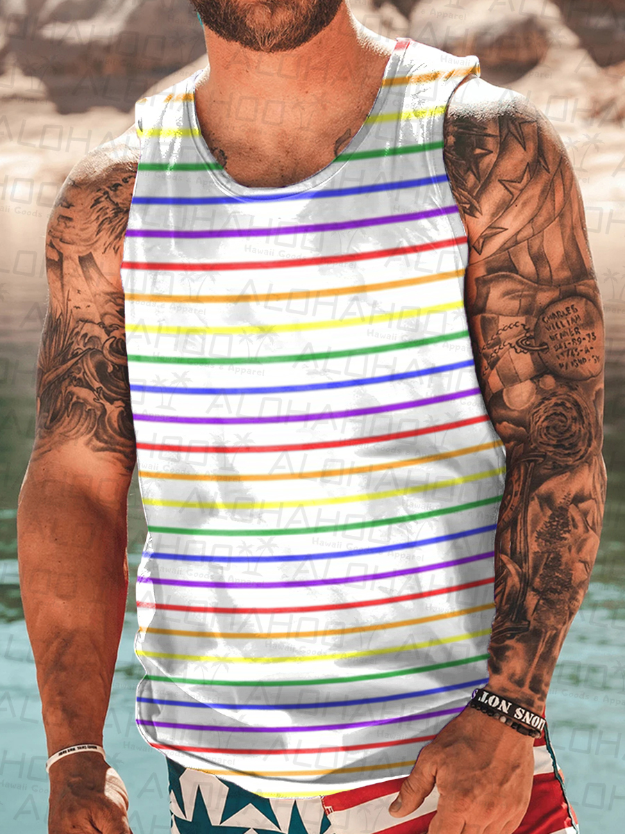 Men's Pride Rainbow Stripes Art Print Tank Top Muscle Tee