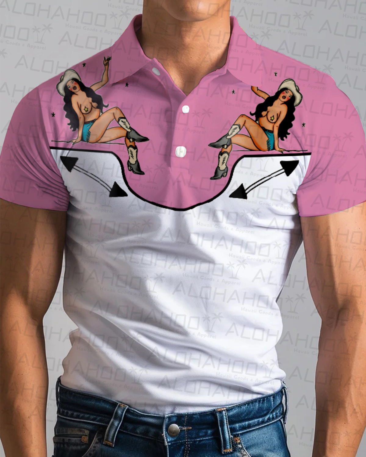 Men's Hawaiian Western Sexy Girls Print Polo Shirt