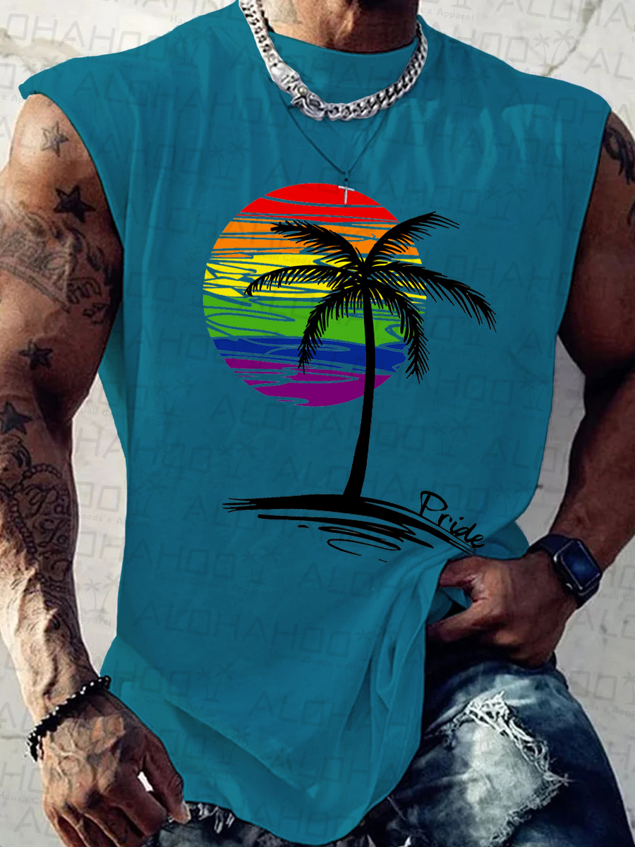 Men's Tank Top Pride Coconut Tree Art Print Crew Neck Tank T-Shirt
