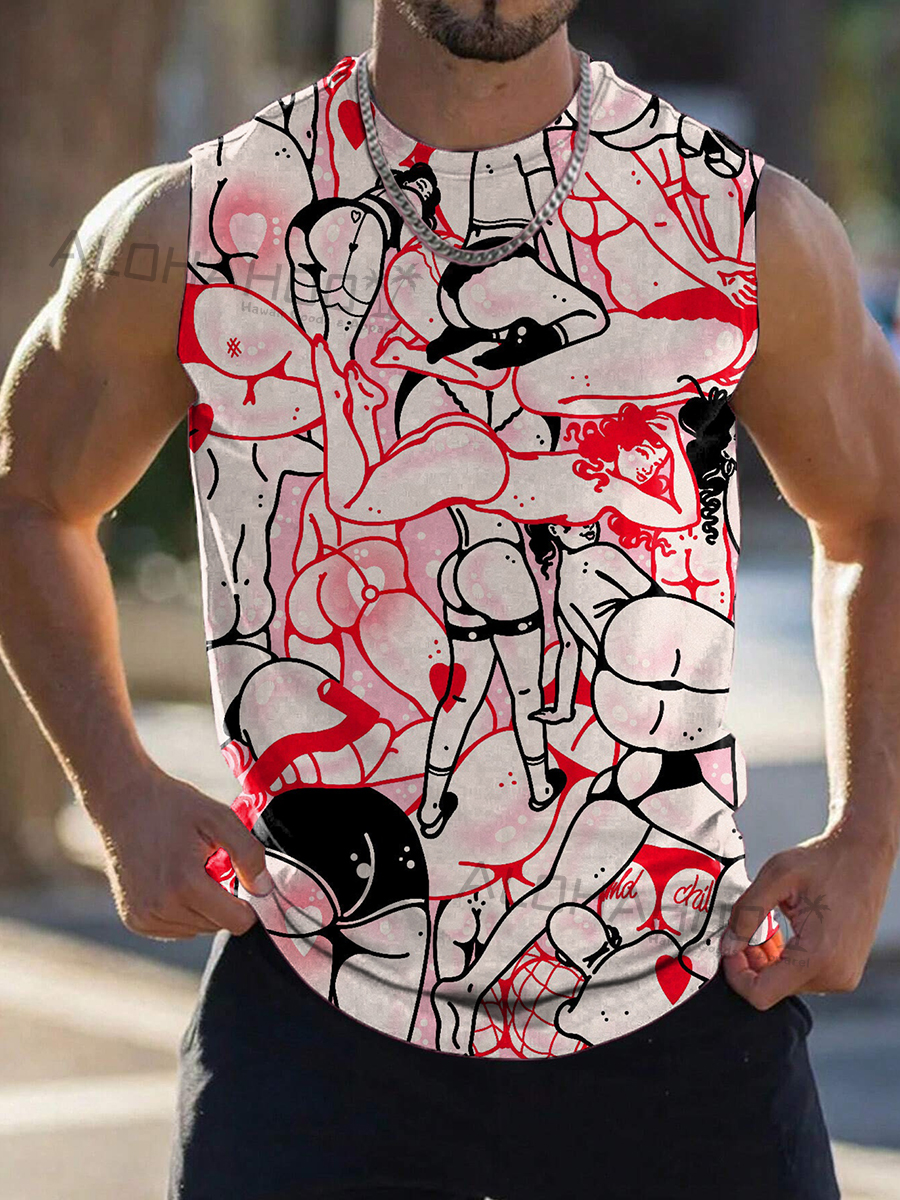Men's Tank Top Fun Bum Print Cozy Sleeveless T-Shirt