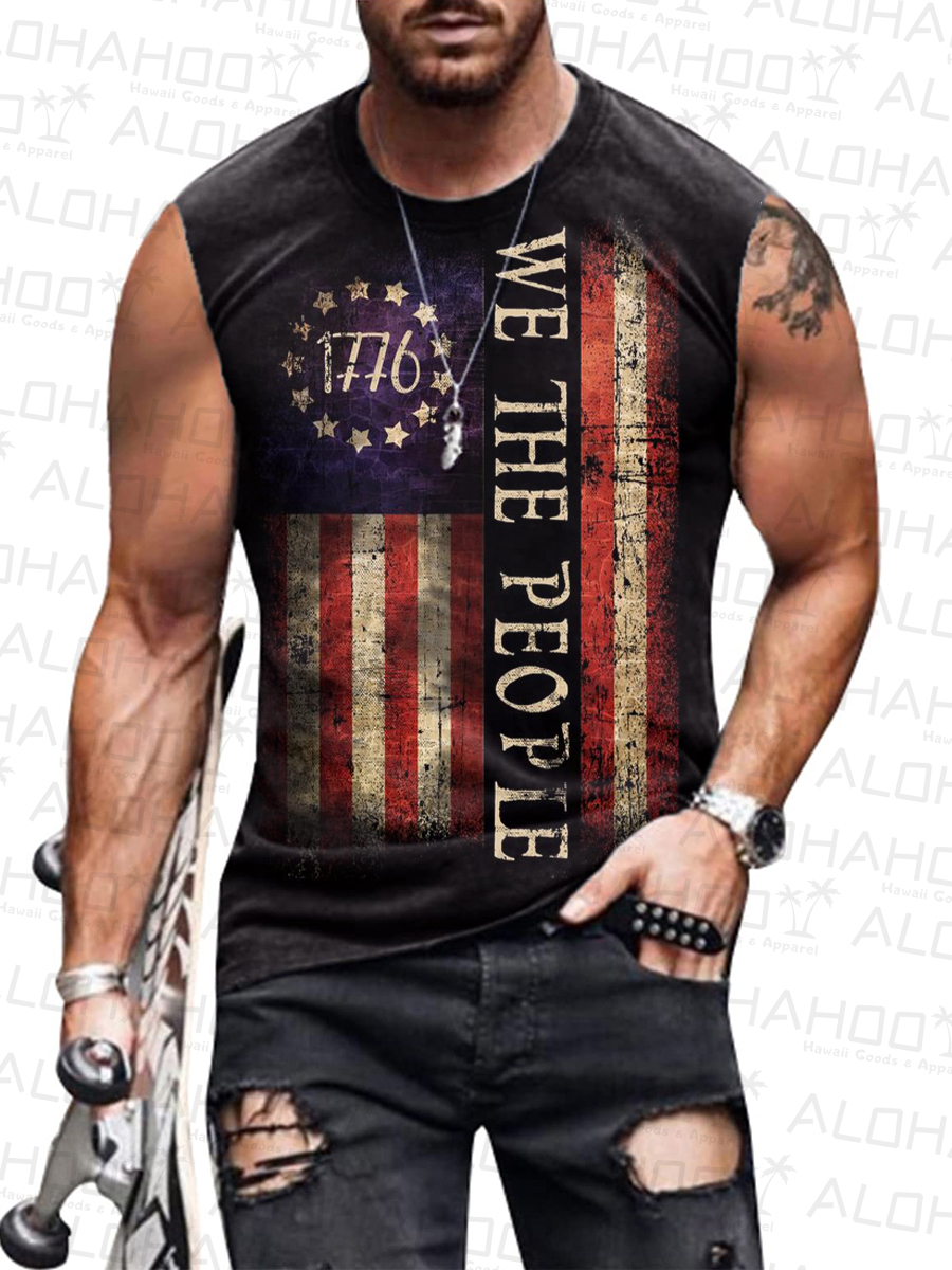 Men's Sleeveless T-shirt 4th of July Shirts Muscle Tank Top 1776 Sleeveless Graphic Gym Workout American Flag Shirt
