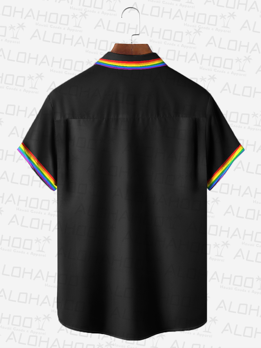 Men's Hawaiian Shirt Rainbow Paw Stripes Art Print Beach Easy Care Short Sleeve Shirt