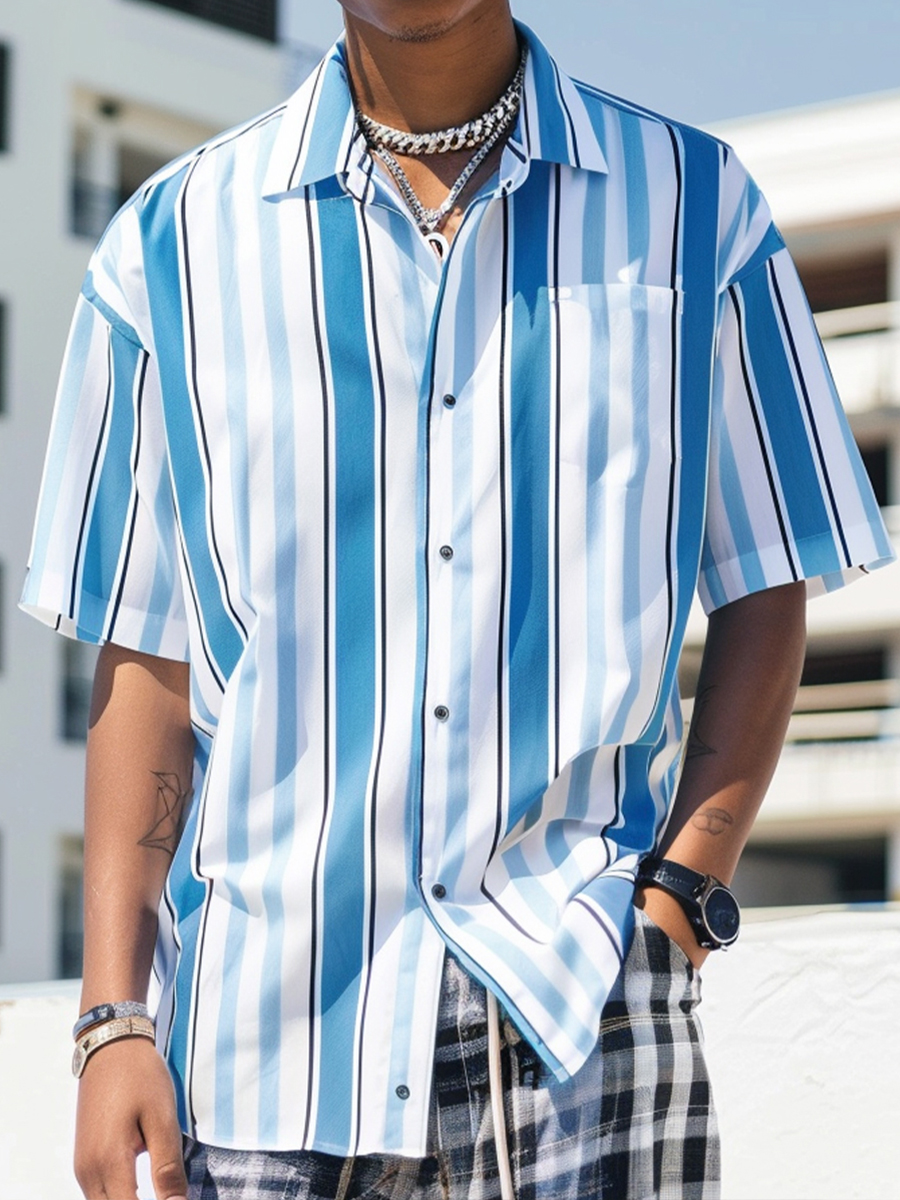 Casual Stripes Basics Short Sleeve Shirt