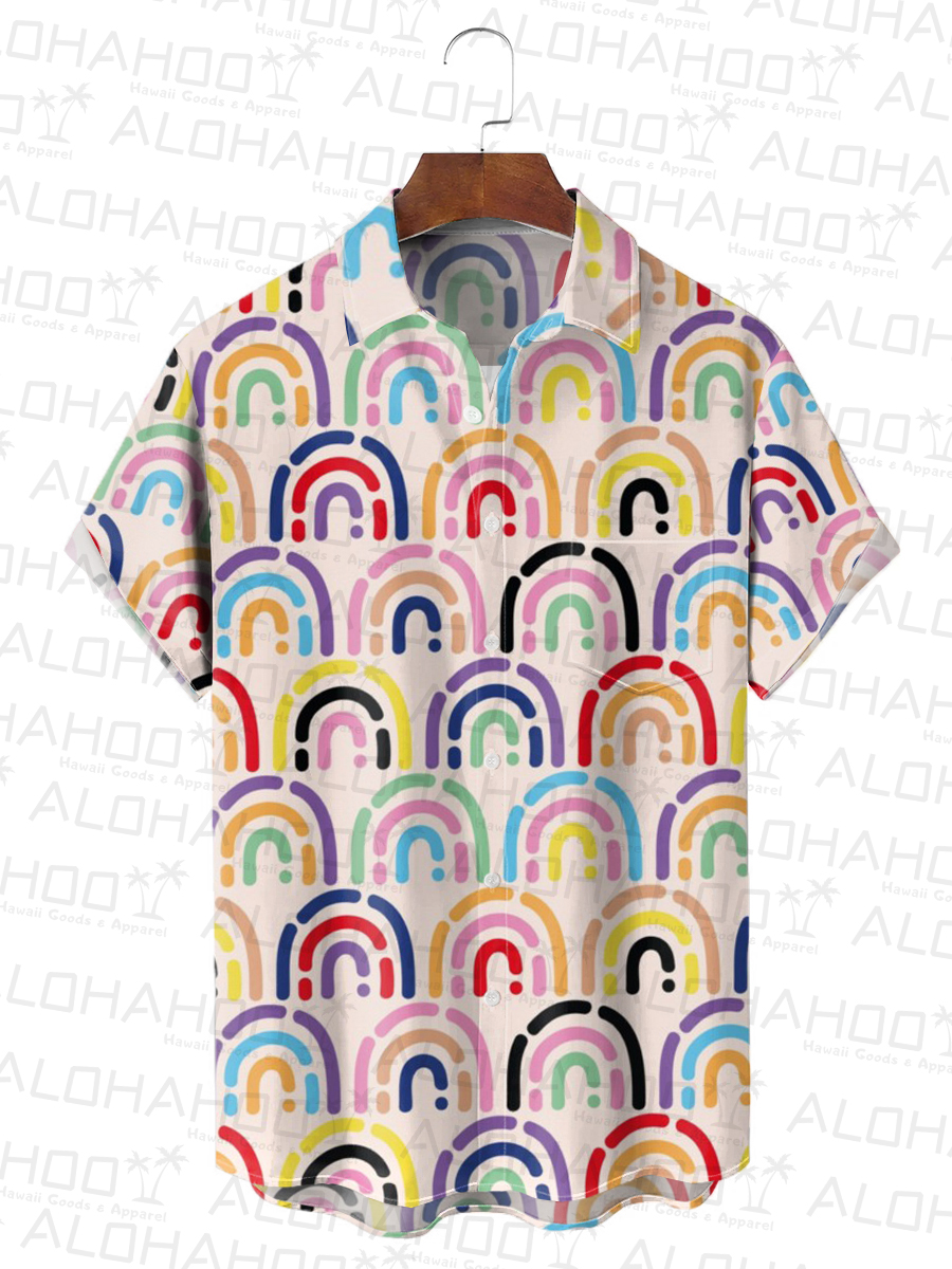 Men's Hawaiian Shirt Rainbow Art Print Beach Easy Care Short Sleeve Shirt