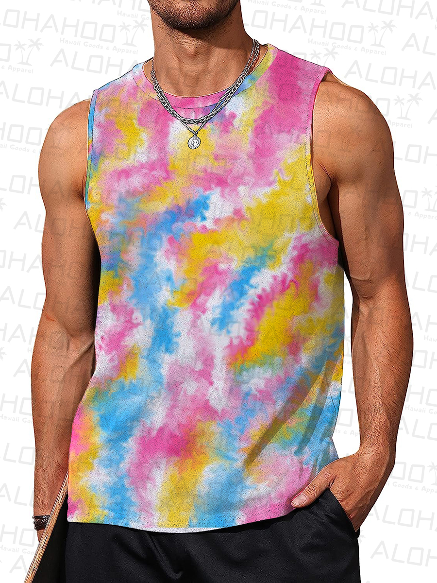 Men's Sleeveless T-shirt Tie-dye Pattern Muscle Tank Top Shirt