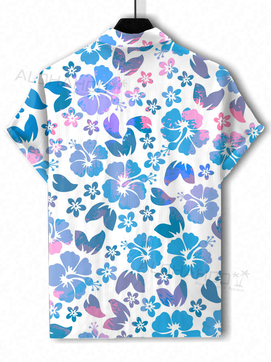 Men's Hawaiian Shirts Tropical Hibiscus Pattern Loose Short-Sleeved Shirt