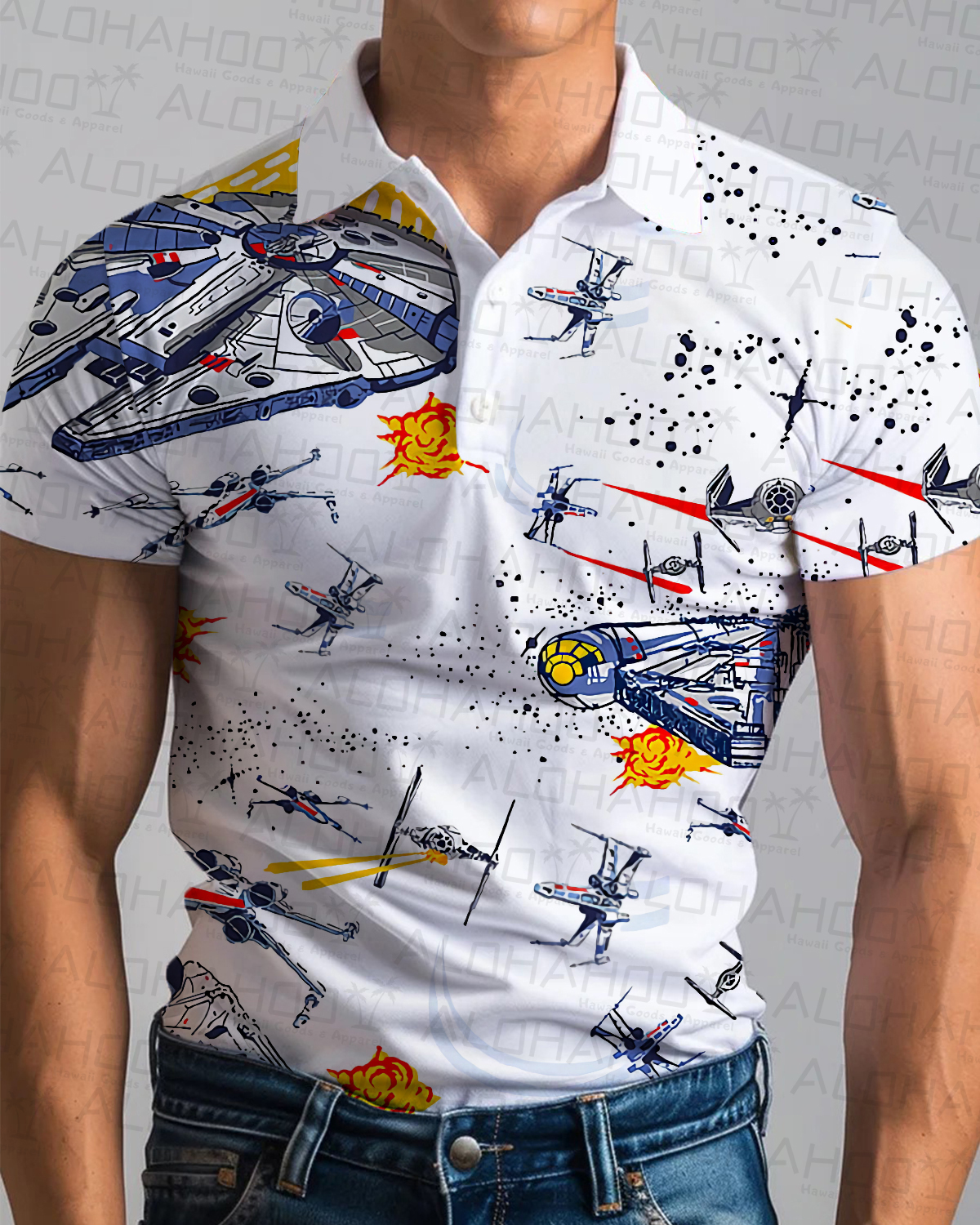 Men's Hawaiian Space Shuttle Print Polo Shirt