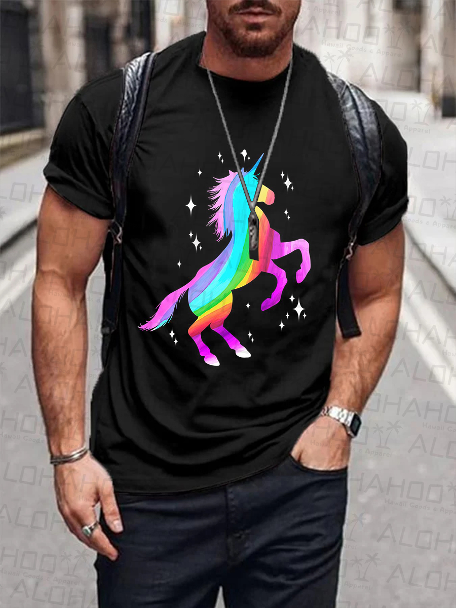 Men's Pride Rainbow Unicorn Print Casual T-Shirt