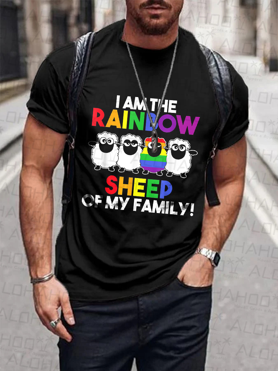 Men's Casual T-shirt Fun Rainbow Sheep Print T-shirt