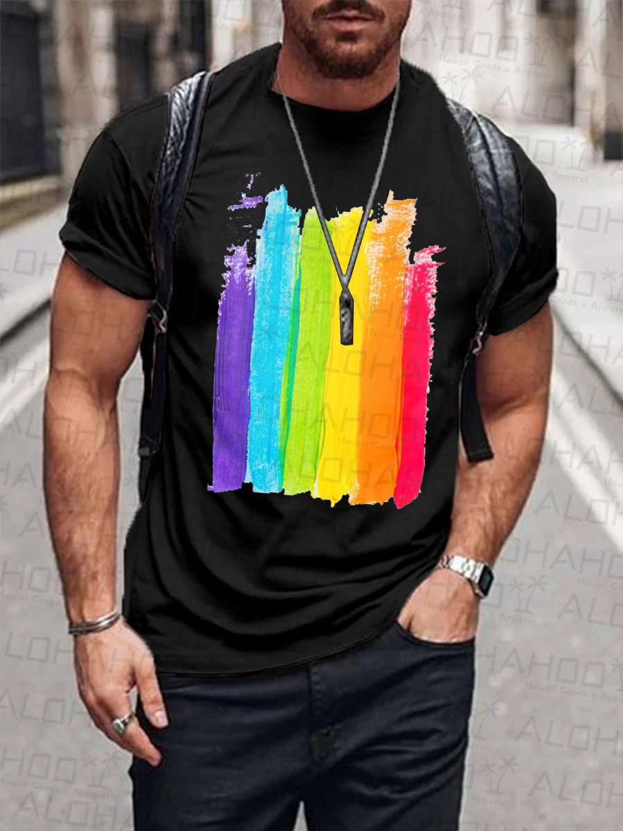 Men's Casual T-shirt Fun Rainbow Art Print T-shirt