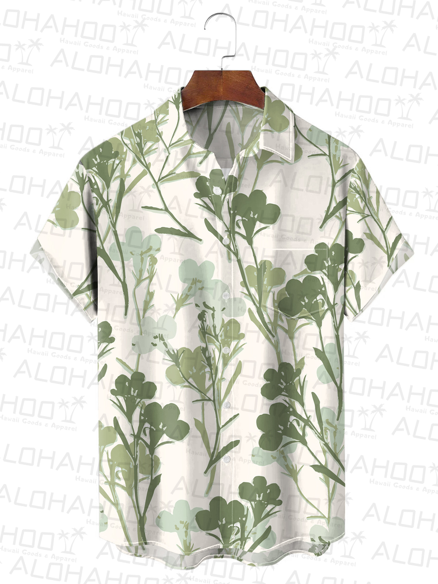 Men's Hawaiian Shirt Flowers Print Beach Easy Care Short Sleeve Shirt