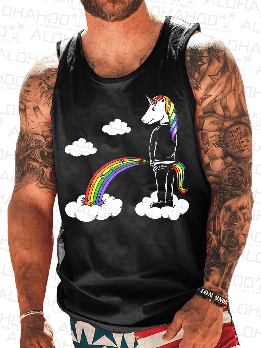 Men's Tank Top Pride Funny Rainbow Unicorn Print Crew Neck Tank T-Shirt Muscle Tee