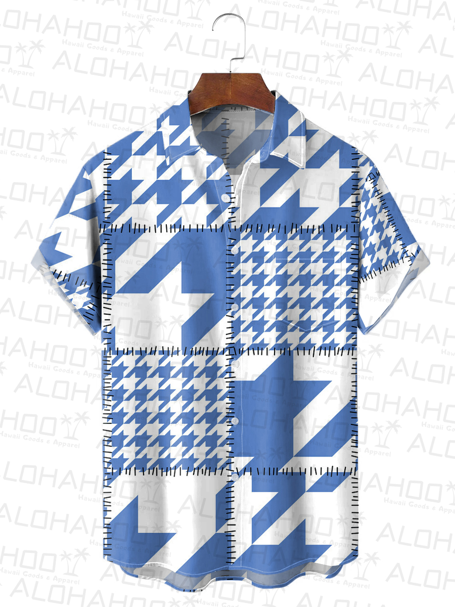 Men's Hawaiian Shirt Casual Houndstooth Print Beach Easy Care Short Sleeve Shirt