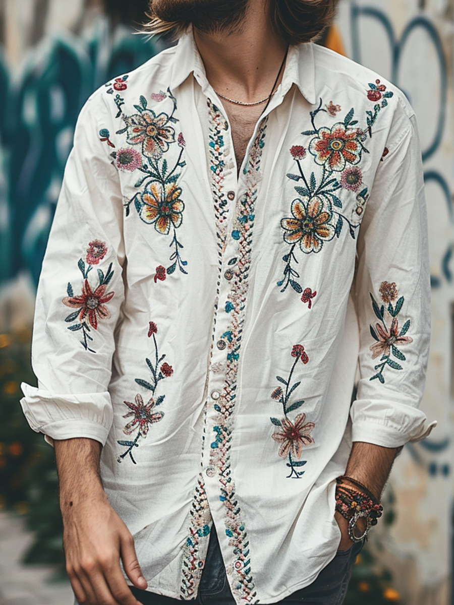 Men's Shirts Casual Lightweight Embroidery Print Hawaiian Shirts
