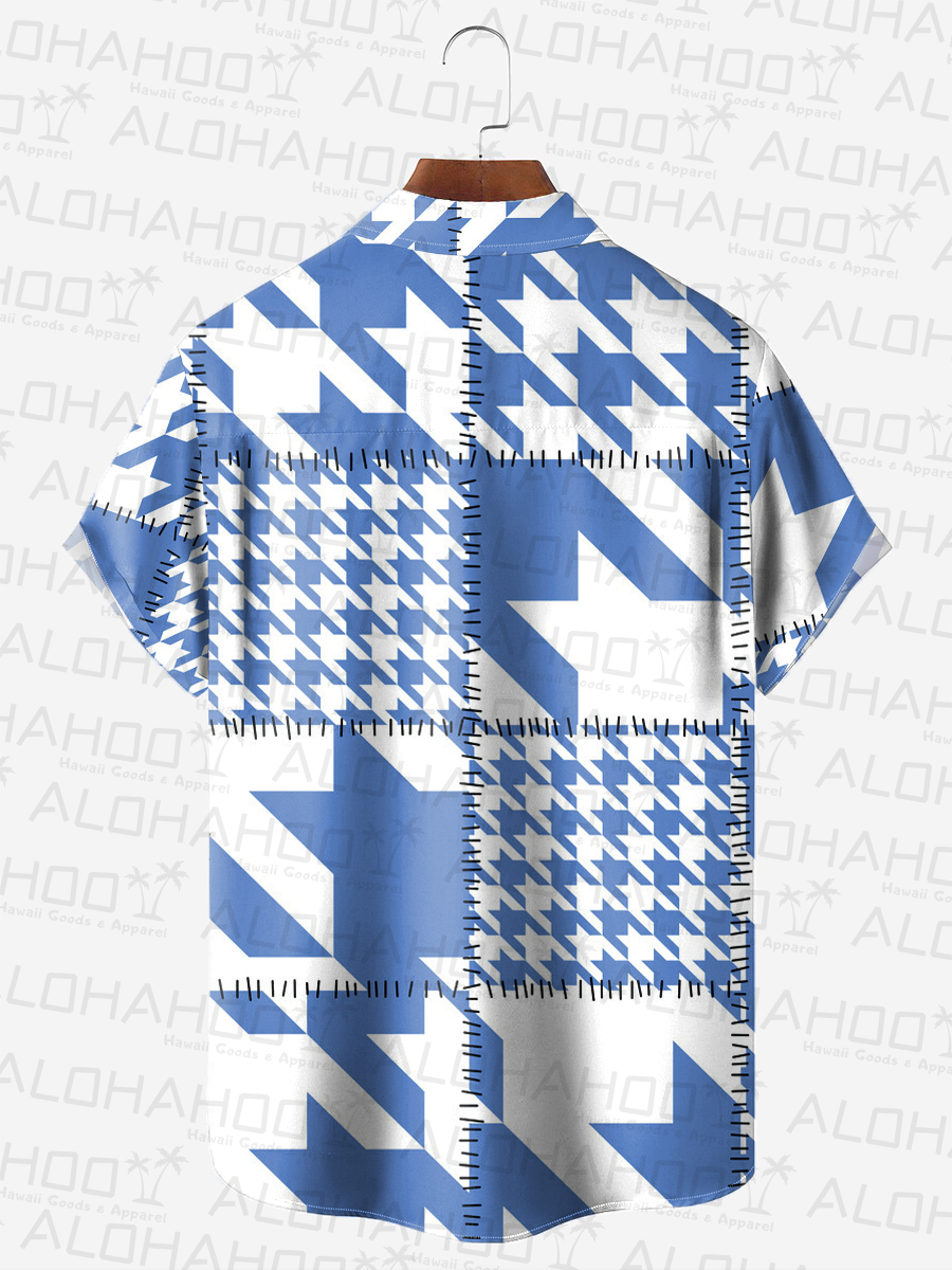 Men's Hawaiian Shirt Casual Houndstooth Print Beach Easy Care Short Sleeve Shirt