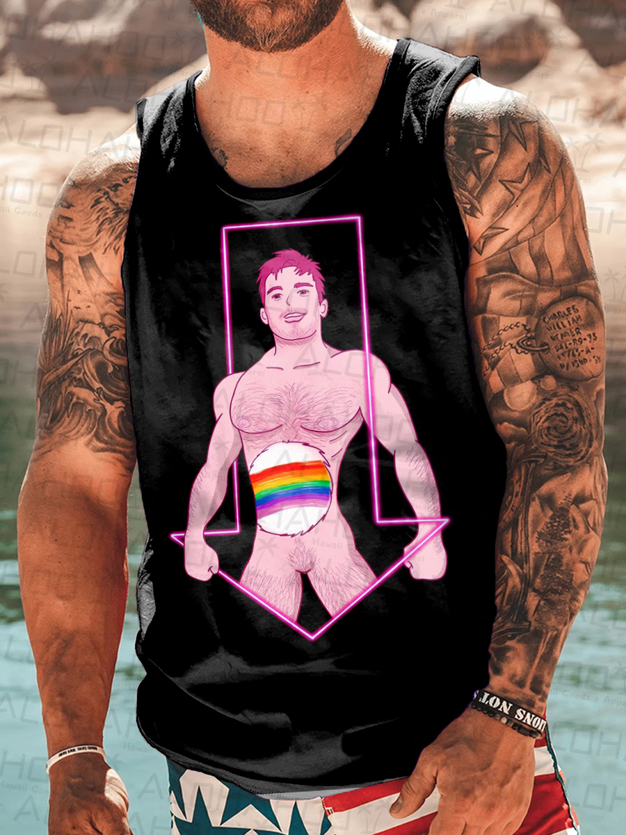 Men's T-Shirt Pride Art Print Top Sleeveless T-Shirt