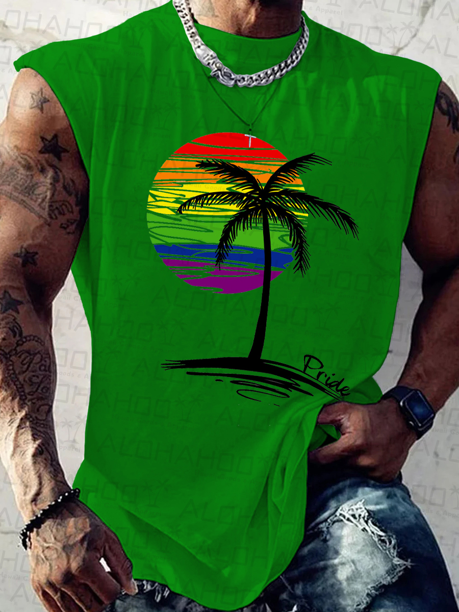 Men's Tank Top Pride Coconut Tree Art Print Crew Neck Tank T-Shirt