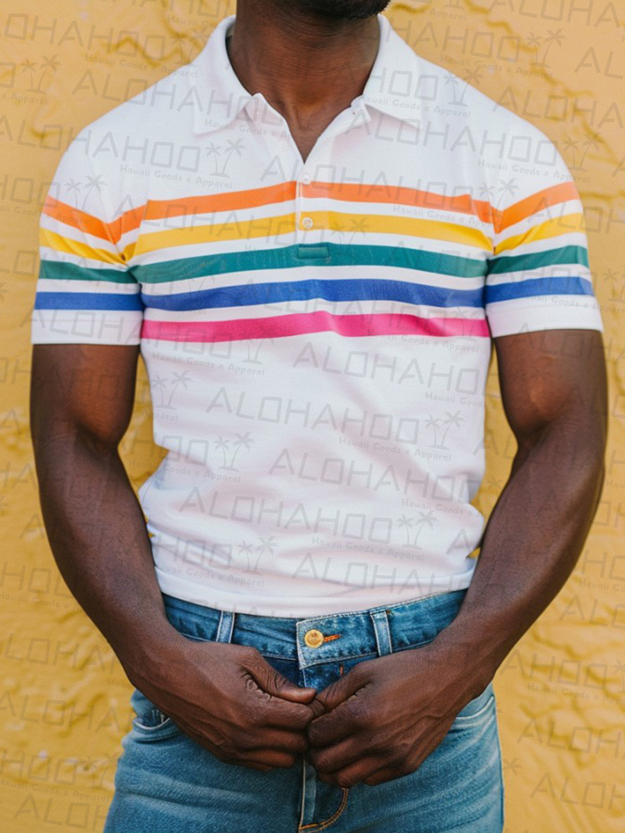 Men's Rainbow Stripes Polo Shirt