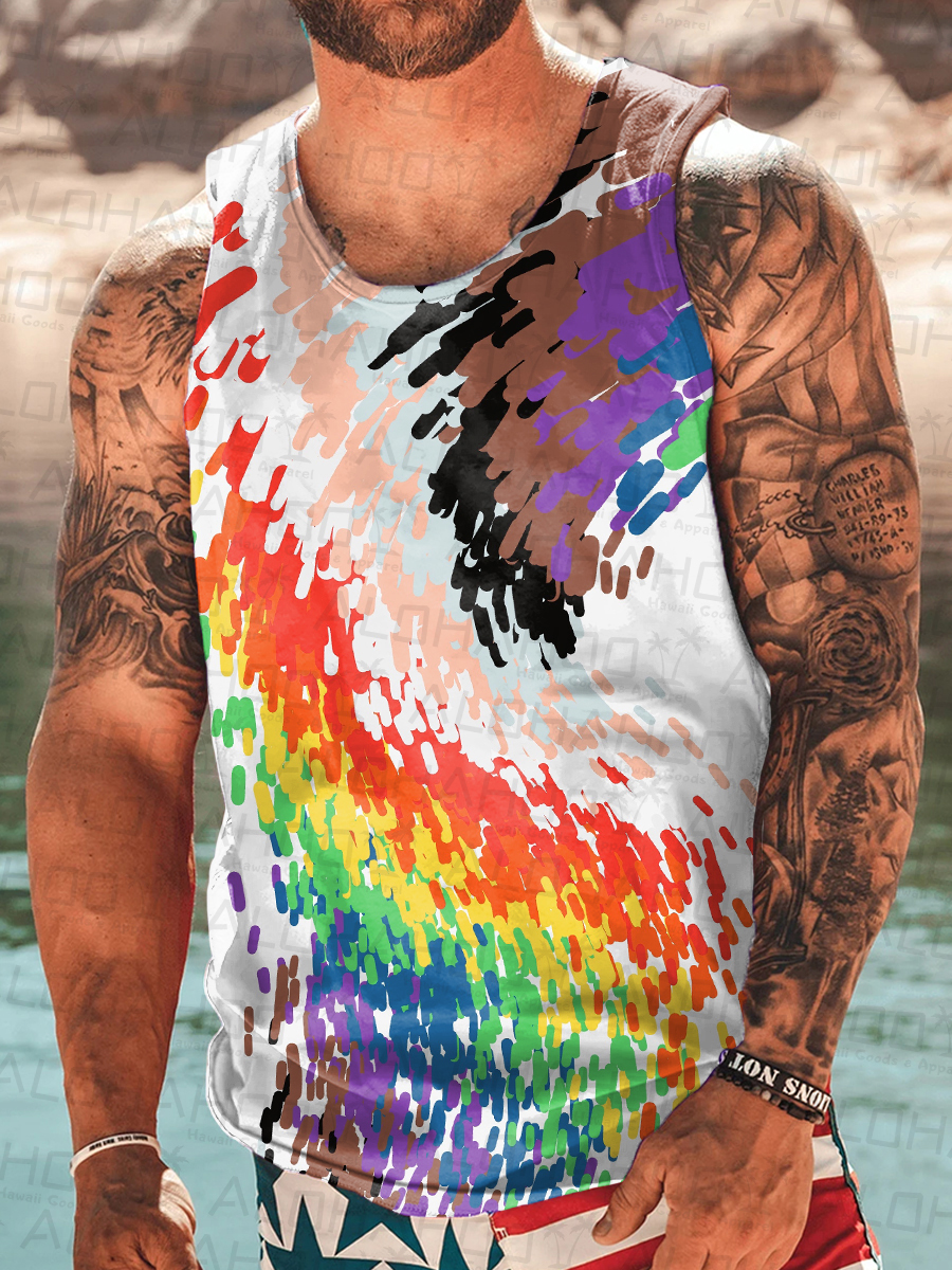 Men's T-Shirt Pride Rainbow Art Print Top Sleeveless T-Shirt
