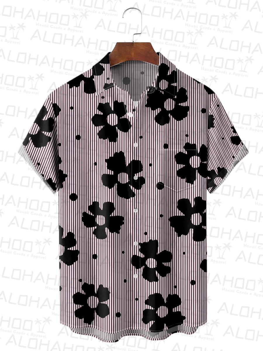 Men's Hawaiian Shirt Flowers Print Beach Easy Care Short Sleeve Shirt