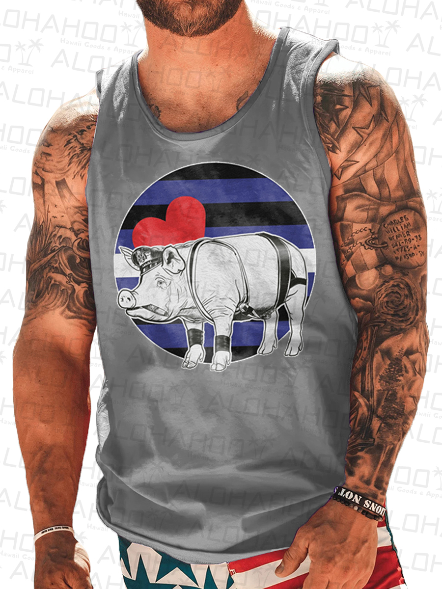 Men's Tank Top Pig Play Pride Art Print Crew Neck Tank T-Shirt Muscle Tee