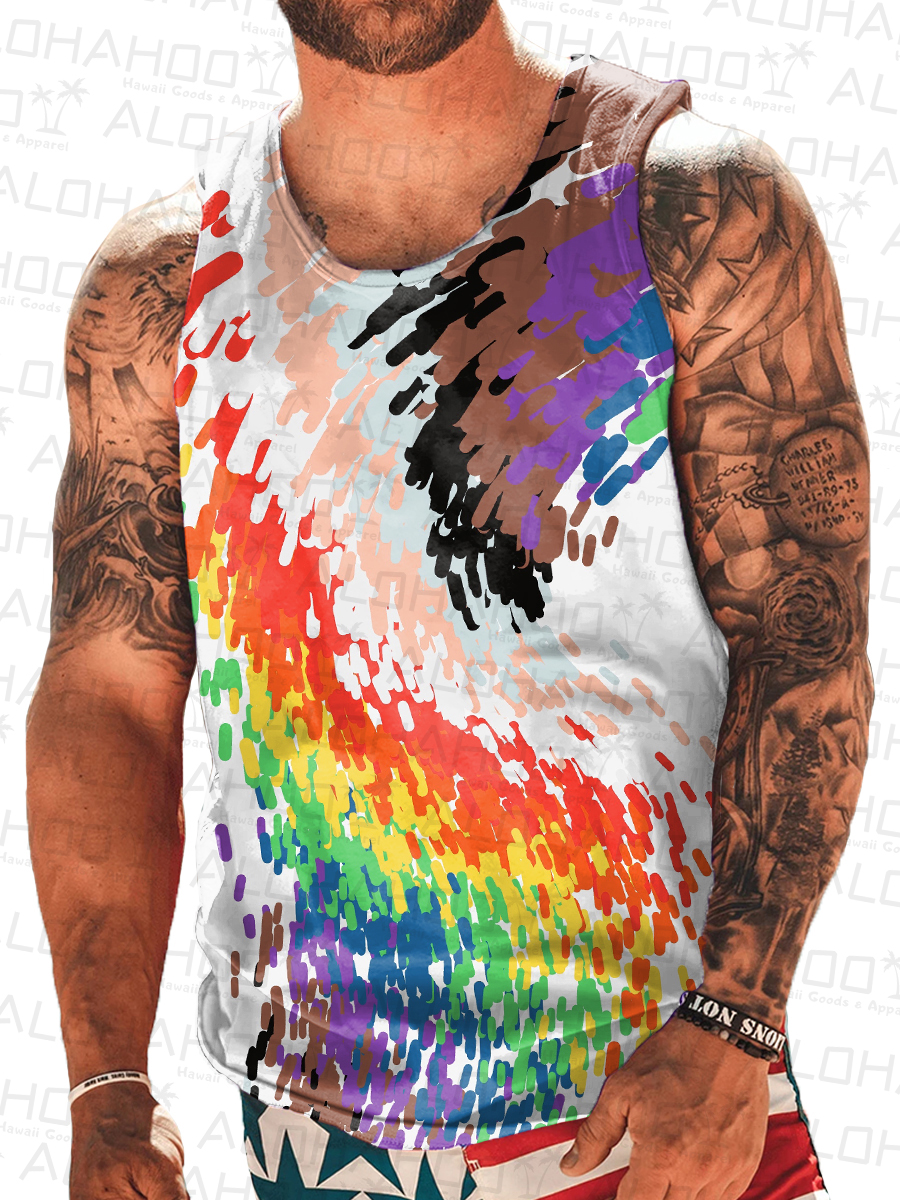 Men's T-Shirt Pride Rainbow Art Print Top Sleeveless T-Shirt