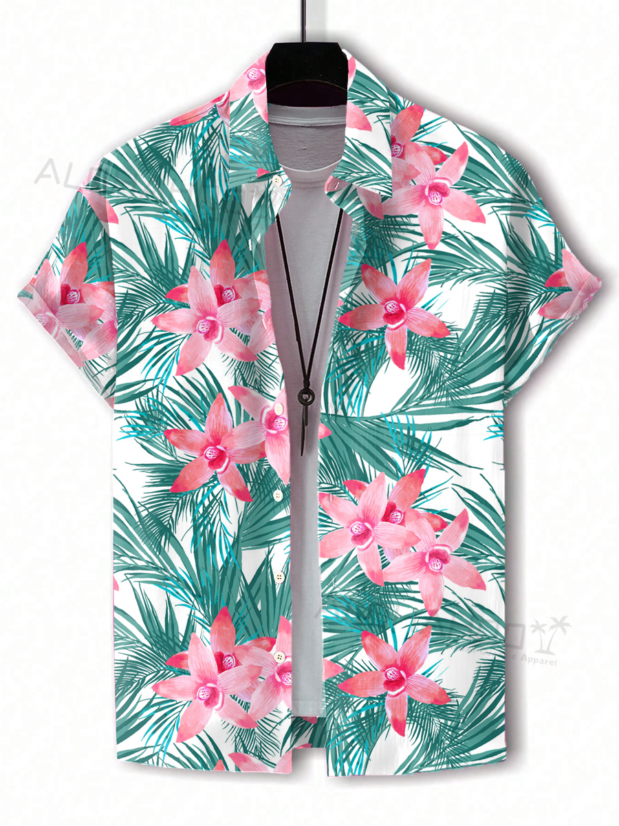 Men's Hawaiian Shirts Tropical Floral Palm Pattern Loose Short-Sleeved Shirt