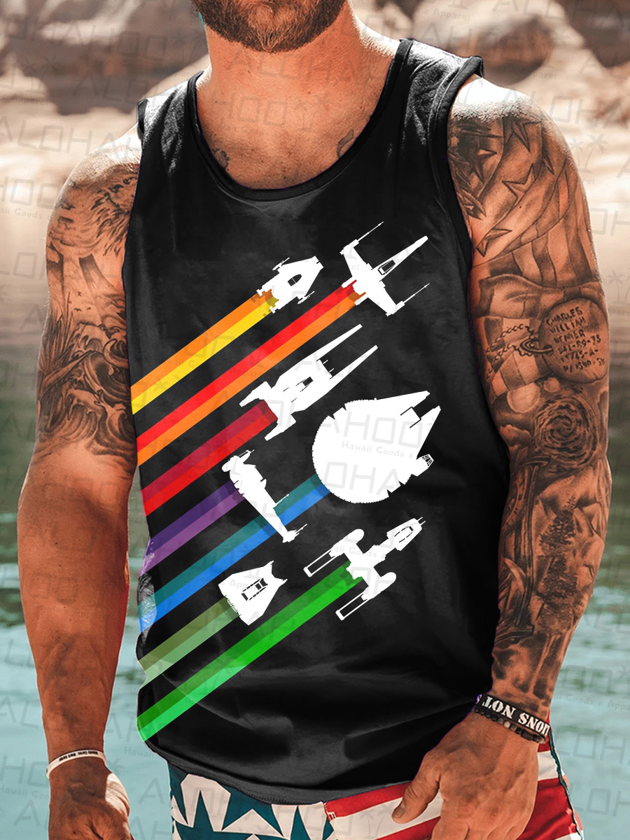 Men's Tank Top Rainbow Art Print Crew Neck Tank T-Shirt Muscle Tee