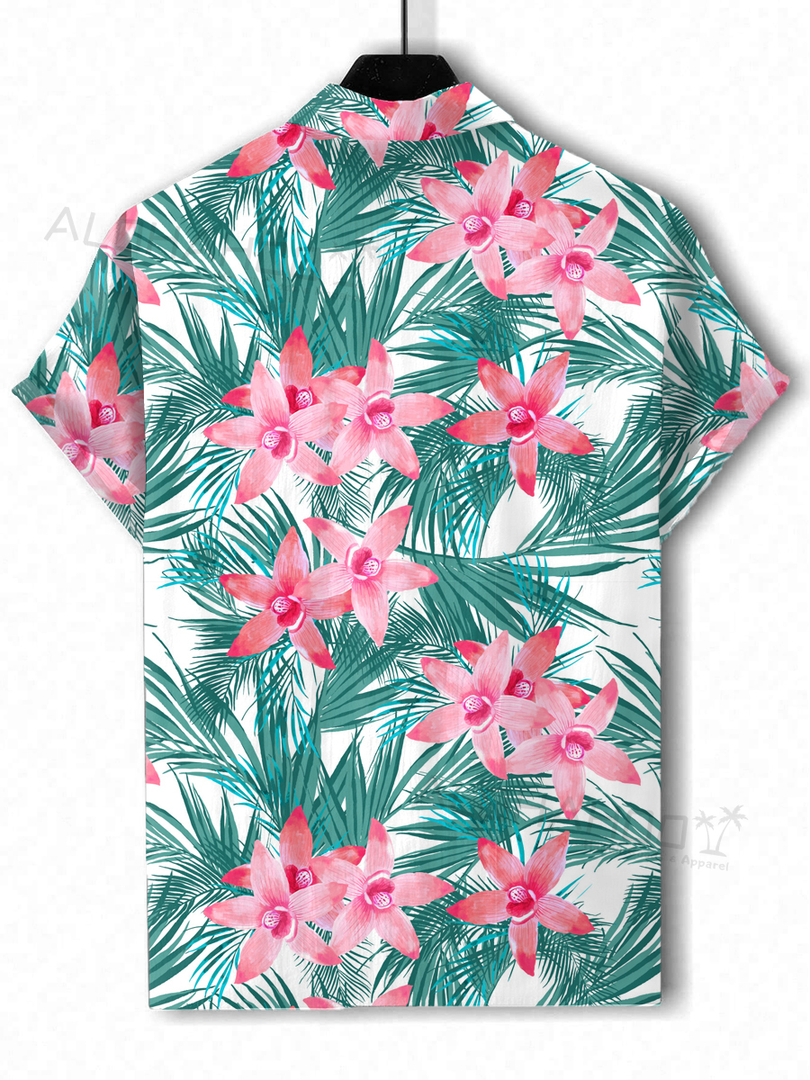 Men's Hawaiian Shirts Tropical Floral Palm Pattern Loose Short-Sleeved Shirt