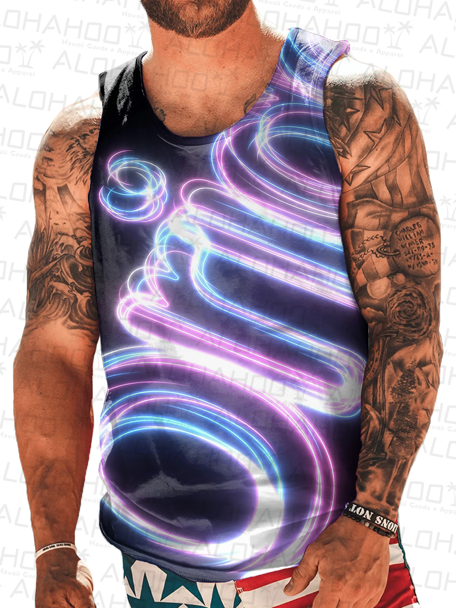 Men's T-Shirt Pride Neon Lights Print Top Sleeveless T-Shirt