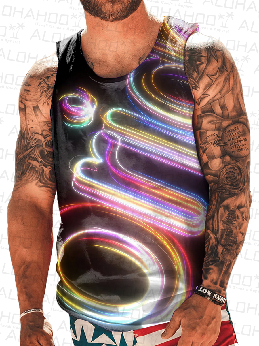 Men's T-Shirt Pride Neon Lights Print Top Sleeveless T-Shirt