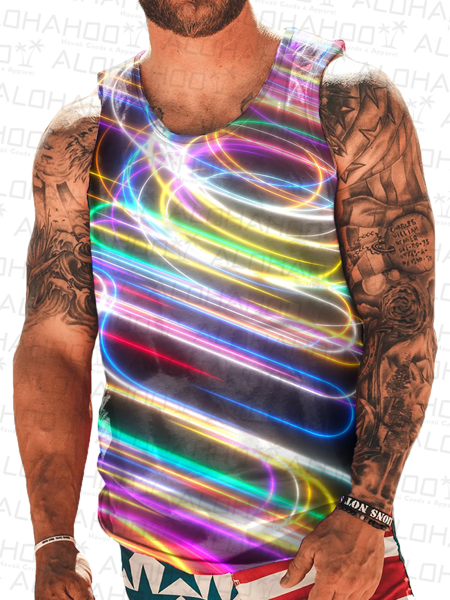Men's T-Shirt Pride Neon Lights Print Top Sleeveless T-Shirt