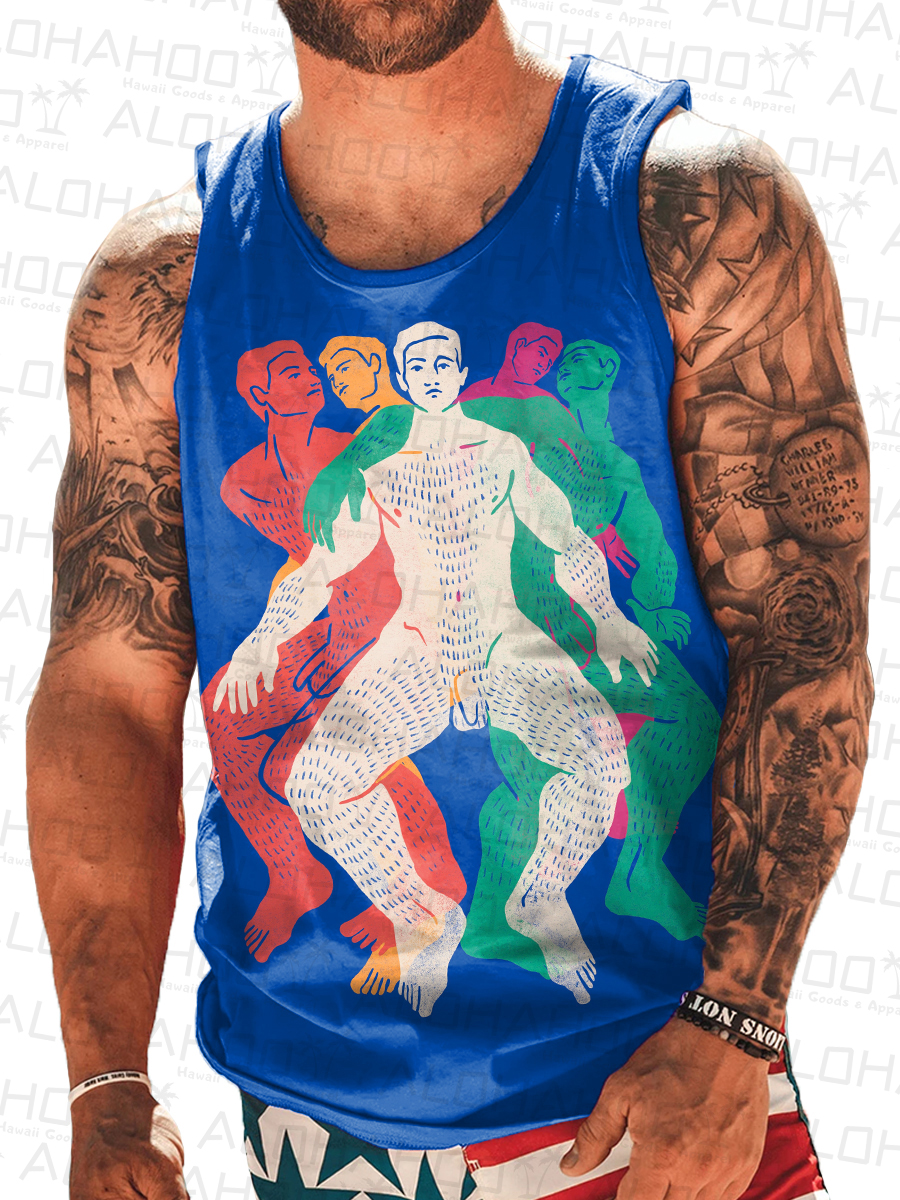 Men's Tank Top Fun Multicolor Sexy Art Print Crew Neck Tank T-Shirt Muscle Tee