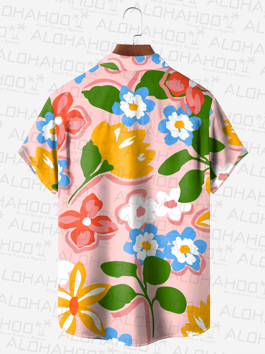 Men's Hawaiian Shirt Flowers Print Beach Easy Care Short Sleeve Shirt