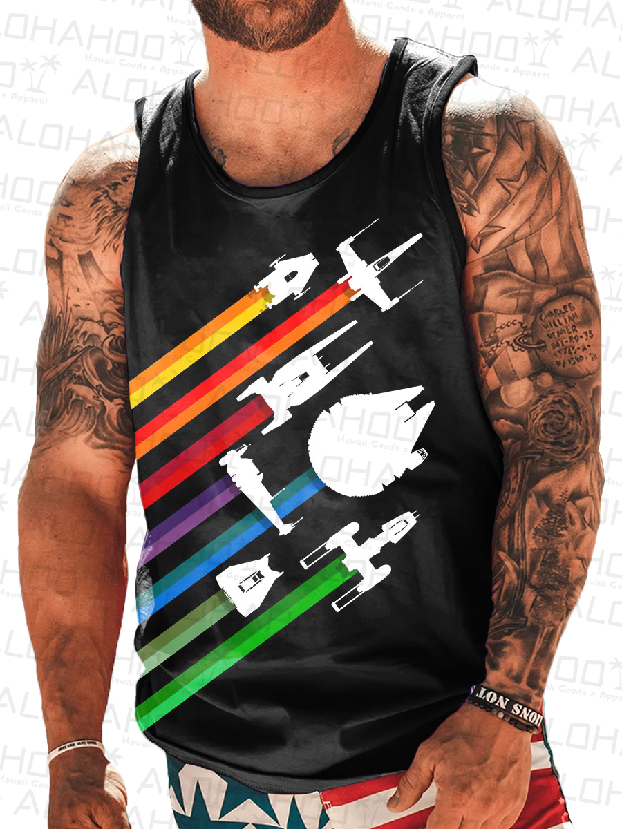 Men's Tank Top Rainbow Art Print Crew Neck Tank T-Shirt Muscle Tee