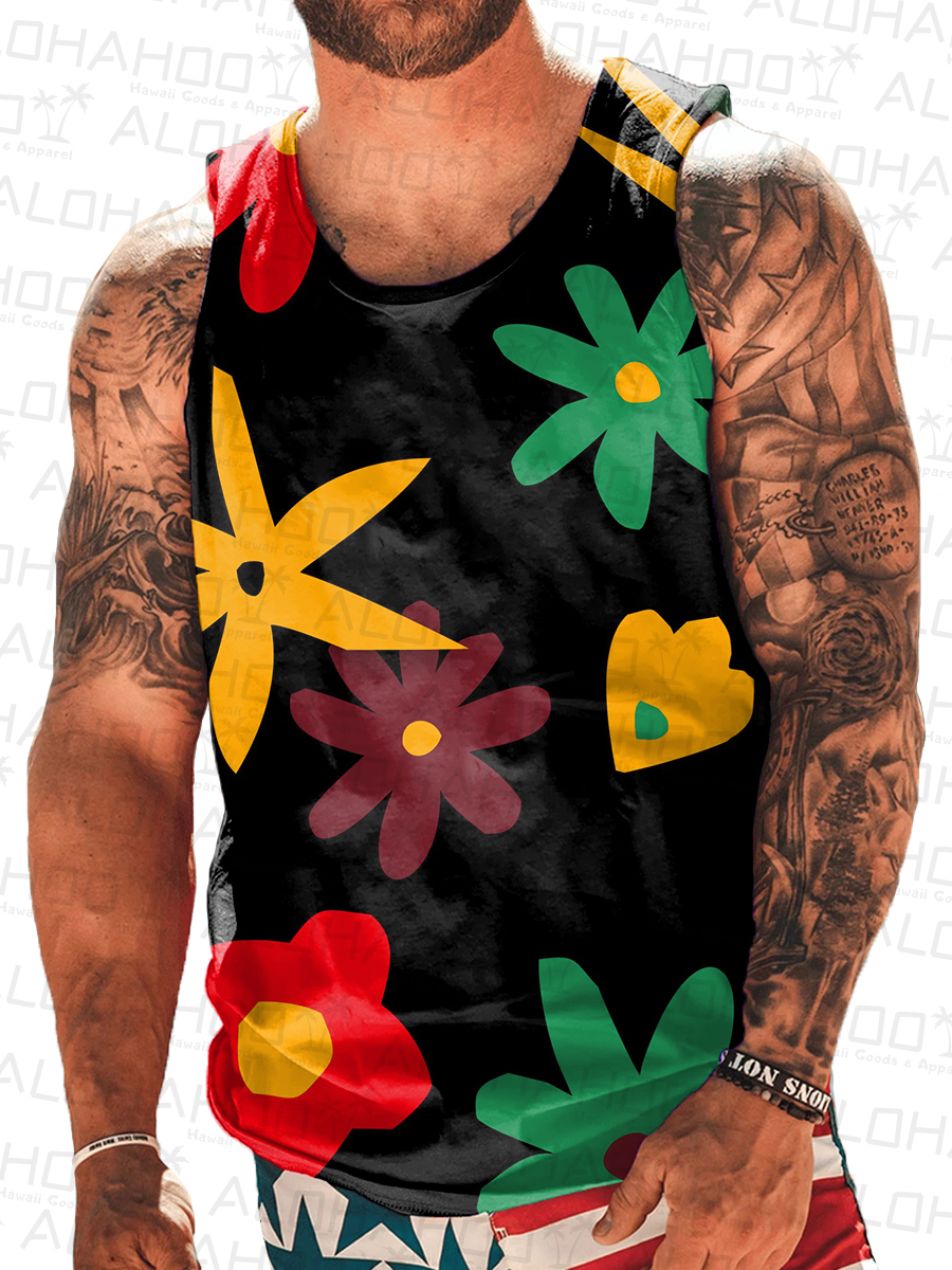 Men's T-Shirt Floral Art Print Sleeveless T-Shirt