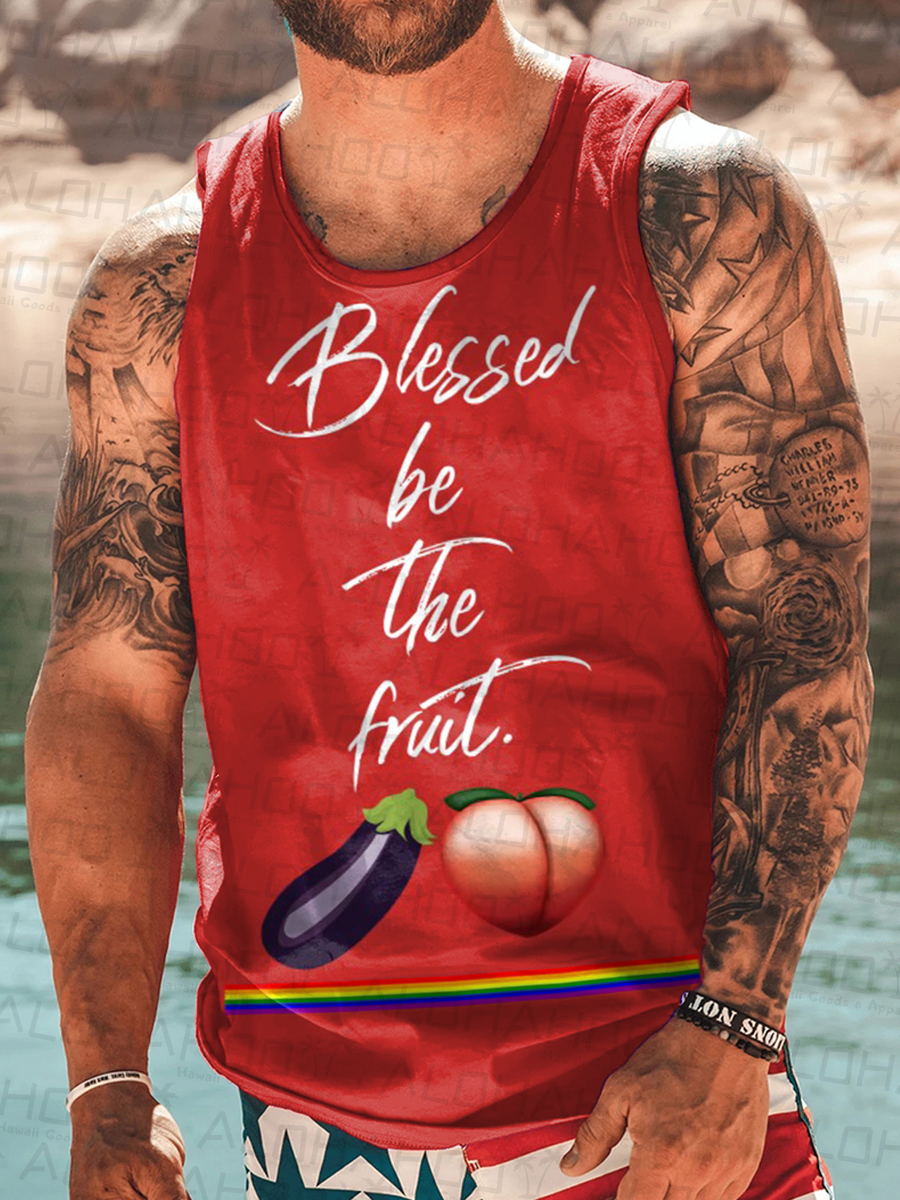 Men's Blessed Be The Fruit Art Print Crew Neck Tank Top Muscle Tee