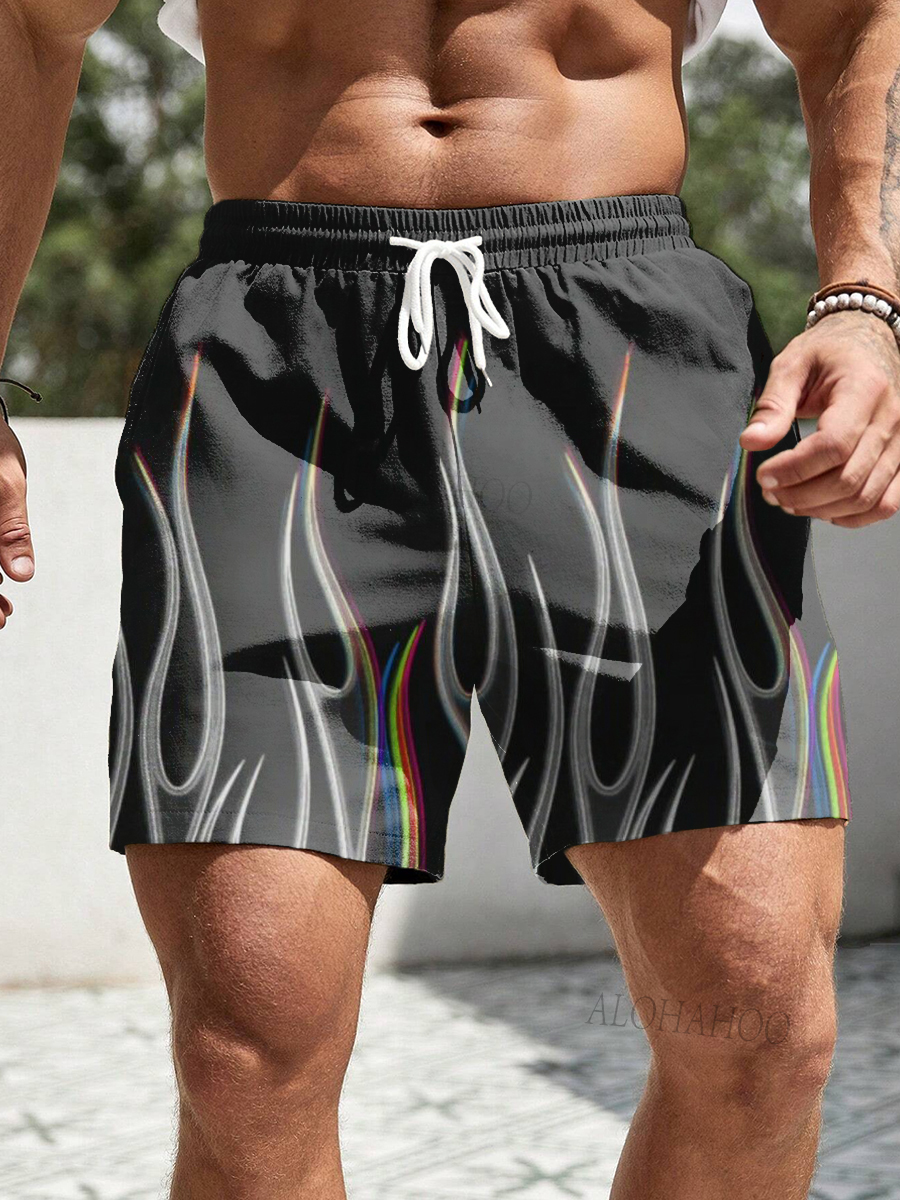 Men's Shorts Holiday Rainbow Flame Print Beach Shorts