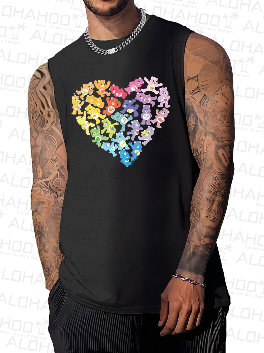 Men's Pride Rainbow Bear Art Print Crew Neck Tank Top Muscle Tee