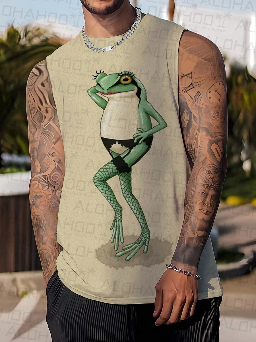 Men's Tank Top Sexy Frog Art Print Crew Neck Tank T-Shirt Muscle Tee